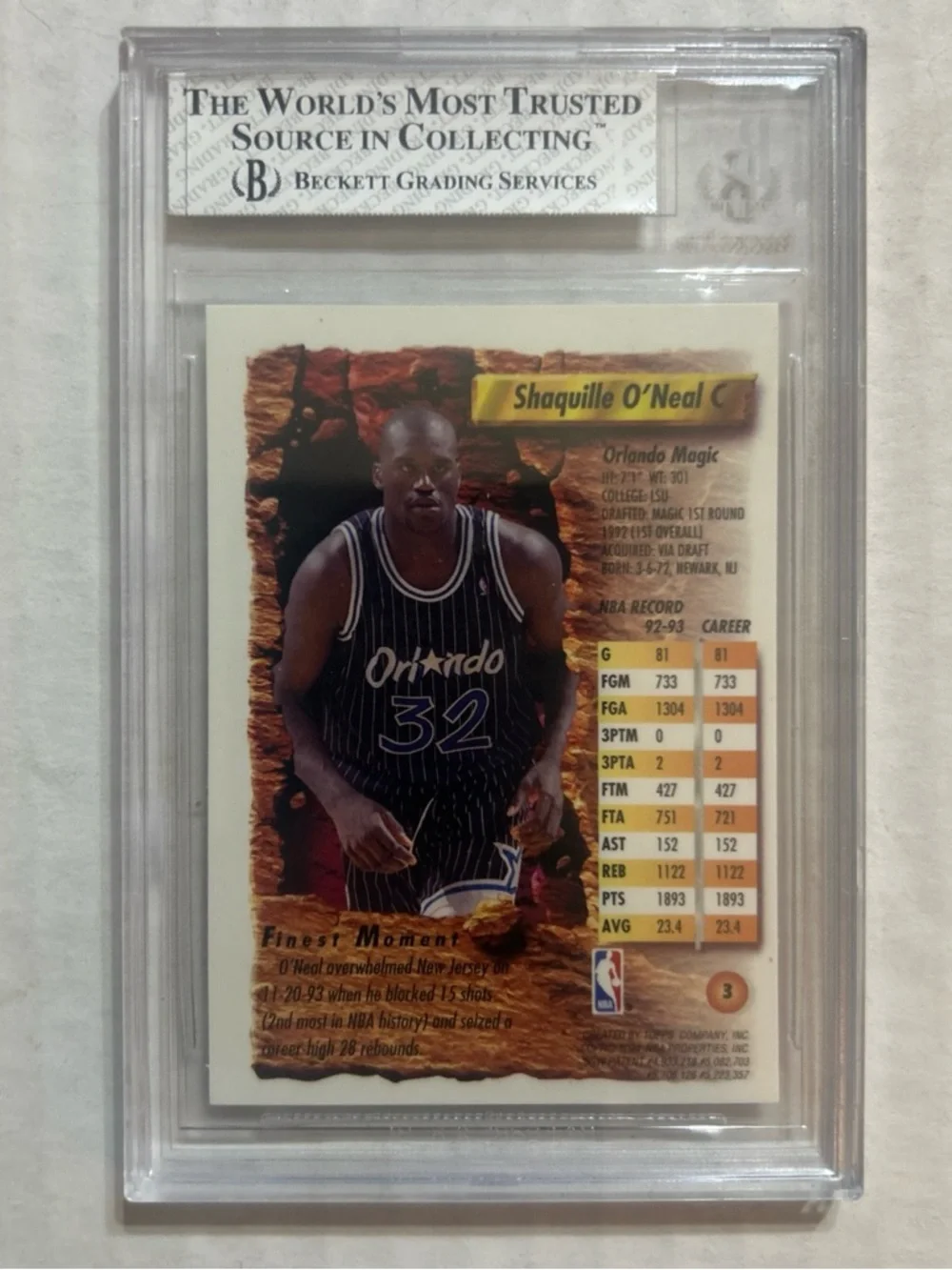 1993-94 Topps Finest Shaquille O'Neal #3 BGS 7 HOF - Picture 2 of 2